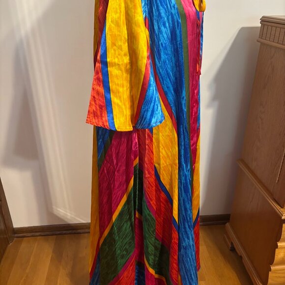 SERENADA Multicolor Striped Short Sleeve Long Zippered Robe - 3X - Picture 13 of 16